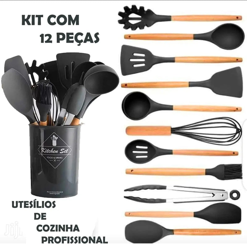 Kit de 12 Utensílios de Cozinha em Silicone