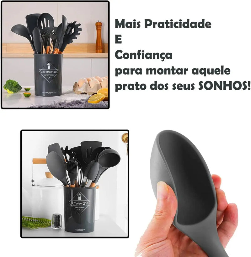 Kit de 12 Utensílios de Cozinha em Silicone