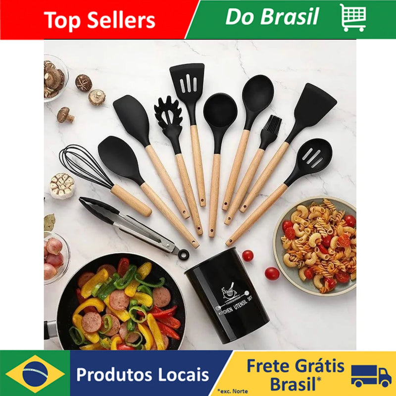 Kit de 12 Utensílios de Cozinha em Silicone